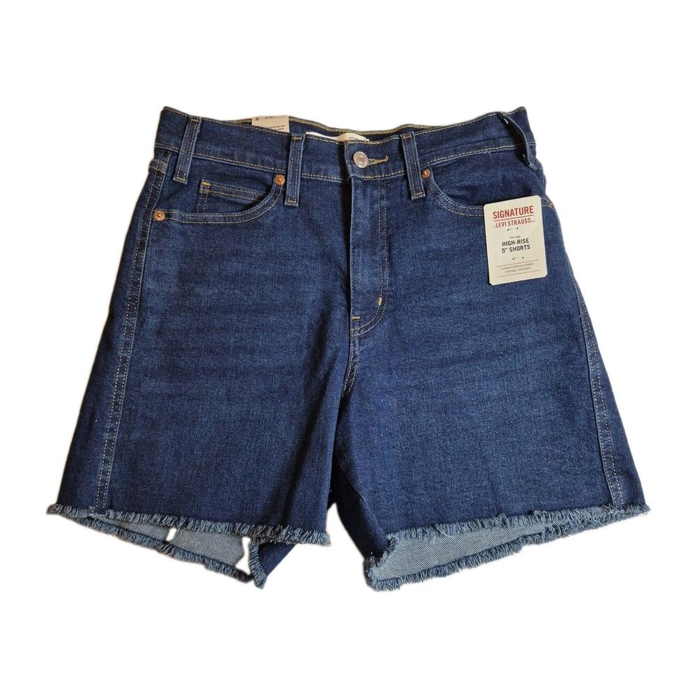 Signature By Levi's Women's Denim High-Rise Shorts Size 8 W29 Blue 5" Inseam